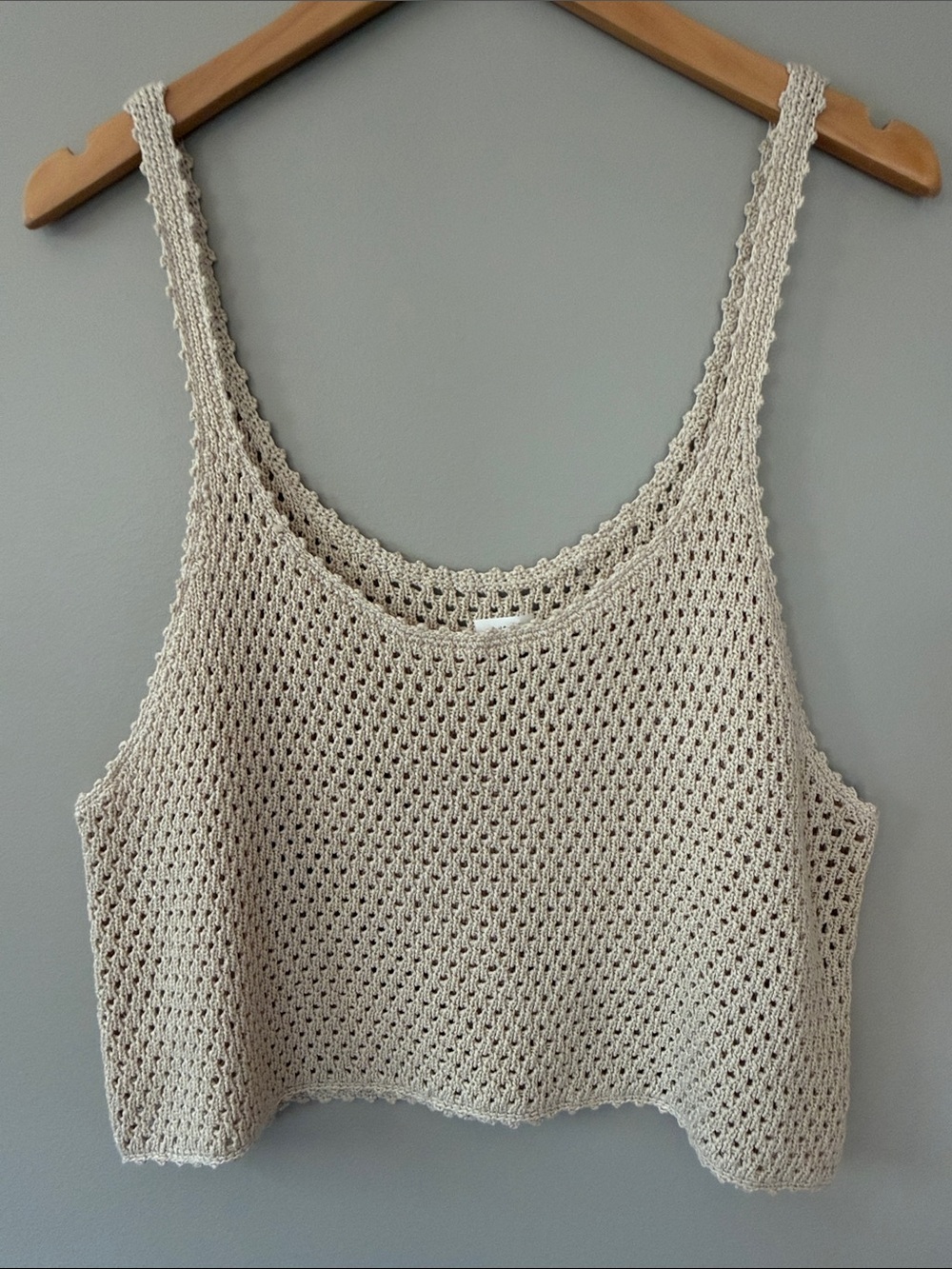 Aritzia Wilfred Caraway Crochet Cropped Tank Cami Cotton Neutral XL Beige Tan